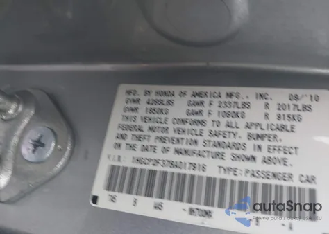 2011 Honda Accord 2.4 Lx z USA, uszkodzony, nr VIN 1HGCP2F37BA017916